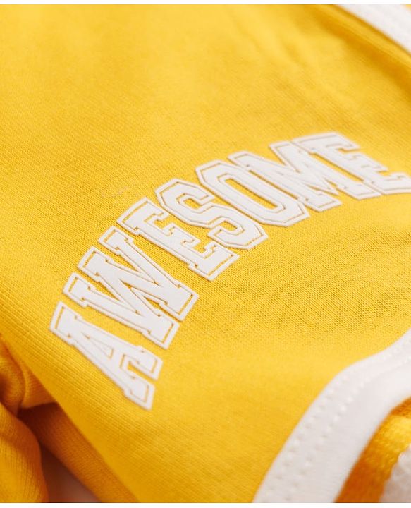 Pine Kids Looper Knit Mid Thigh Shorts With Text Print - Yellow