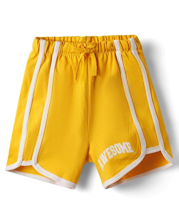 Pine Kids Looper Knit Mid Thigh Shorts With Text Print - Yellow
