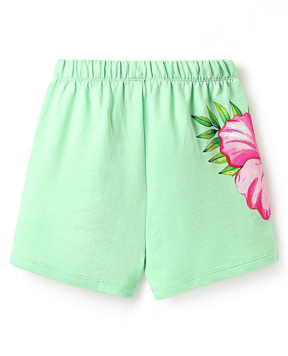 Pine Kids Looper Knit Mid Thigh Shorts with Floral Print - Light Green