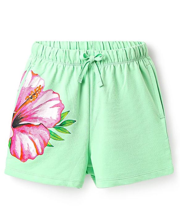 Pine Kids Looper Knit Mid Thigh Shorts with Floral Print - Light Green