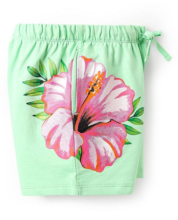 Pine Kids Looper Knit Mid Thigh Shorts with Floral Print - Light Green