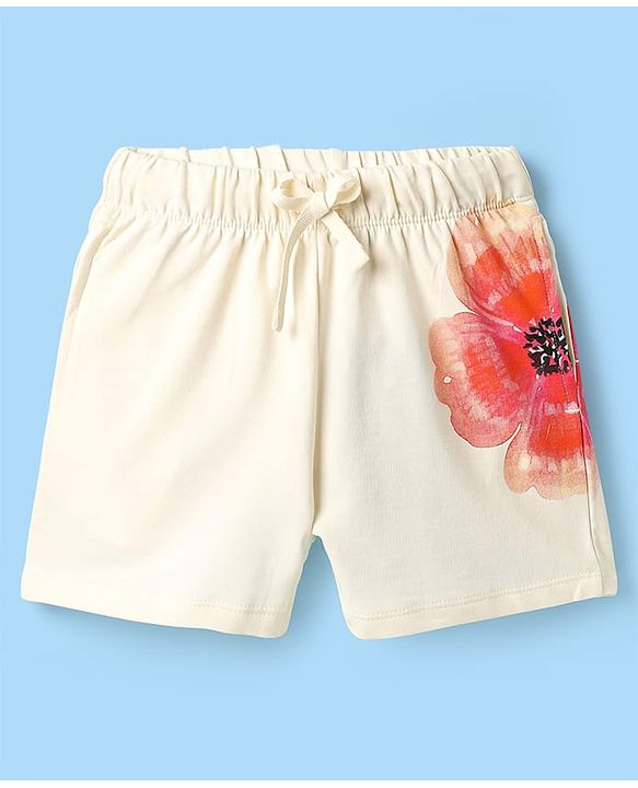 Pine Kids Looper Knit Mid Thigh Shorts With Floral Print - White