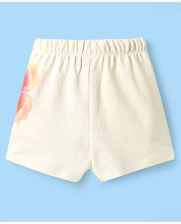 Pine Kids Looper Knit Mid Thigh Shorts With Floral Print - White