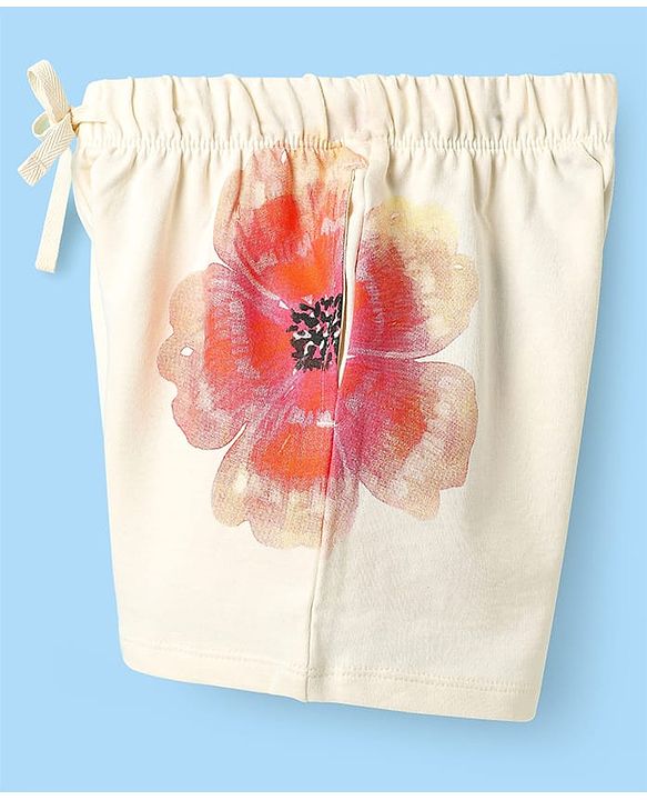 Pine Kids Looper Knit Mid Thigh Shorts With Floral Print - White