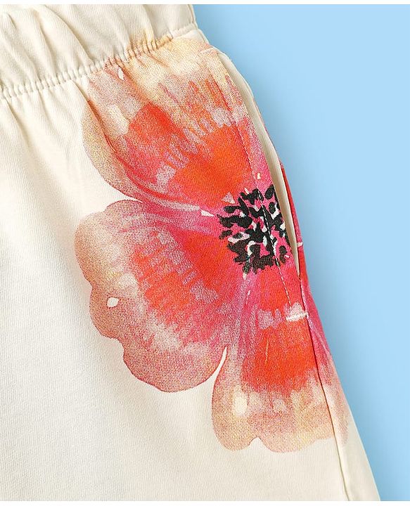 Pine Kids Looper Knit Mid Thigh Shorts With Floral Print - White