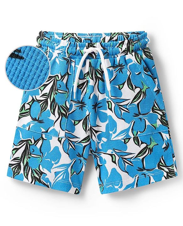 Pine Kids Looper Knit Mid Thigh Shorts With Abstract Print - Blue