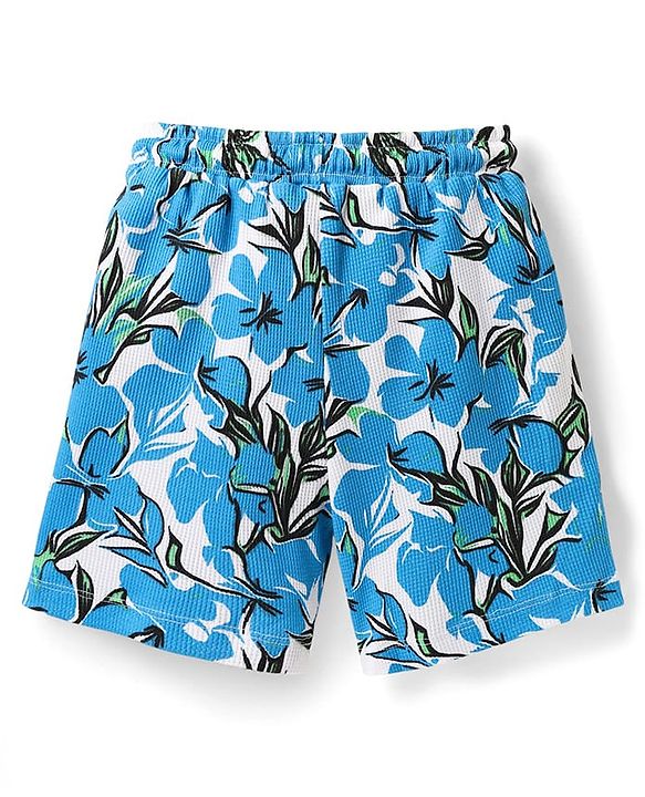 Pine Kids Looper Knit Mid Thigh Shorts With Abstract Print - Blue