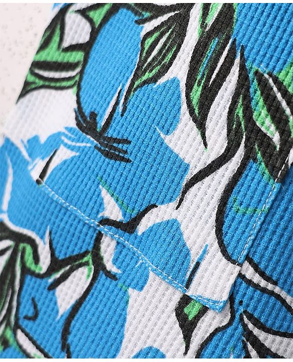 Pine Kids Looper Knit Mid Thigh Shorts With Abstract Print - Blue