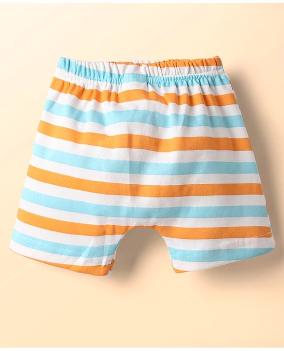 Babyhug Cotton Knit Half Sleeves Shorts Night Suit With Stripes & Bear Print - Light Blue