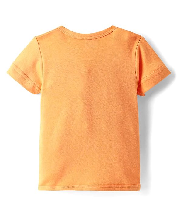 Babyhug 100% Cotton Knit Half Sleeves Shorts Night Suit With Stripes & Text Print - Orange
