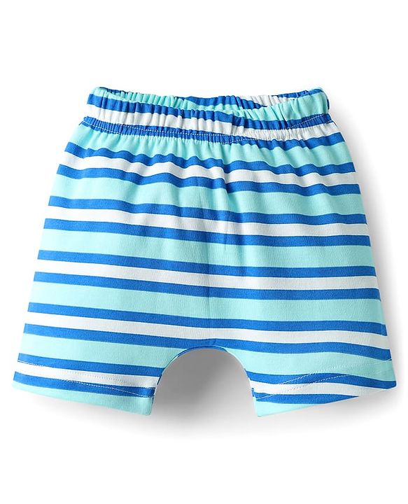 Babyhug 100% Cotton Knit Half Sleeves Shorts Night Suit With Stripes & Text Print - Orange