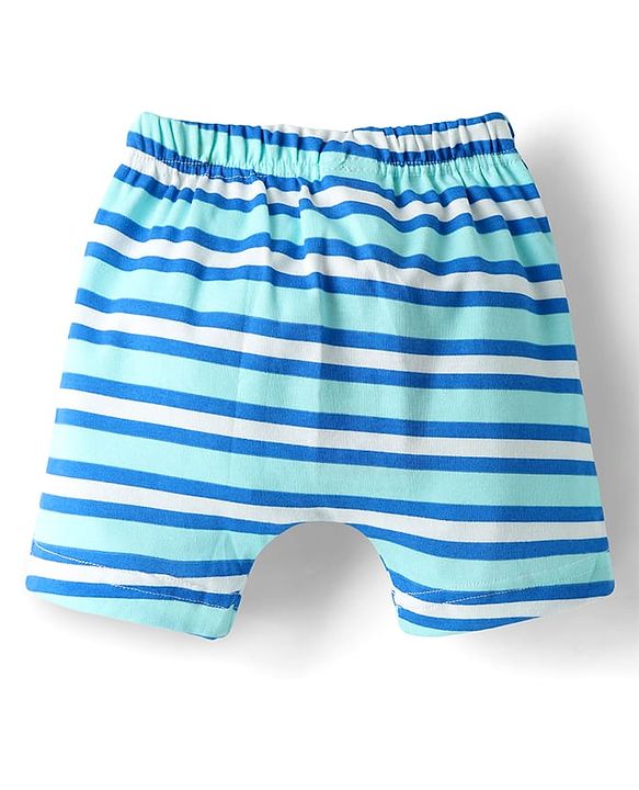 Babyhug 100% Cotton Knit Half Sleeves Shorts Night Suit With Stripes & Text Print - Orange