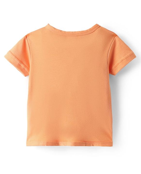 Babyhug 100% Cotton Knit Front Open Half Sleeves Shorts Night Suit With Text Print - Orange