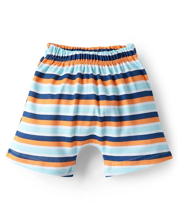 Babyhug 100% Cotton Knit Front Open Half Sleeves Shorts Night Suit With Text Print - Orange
