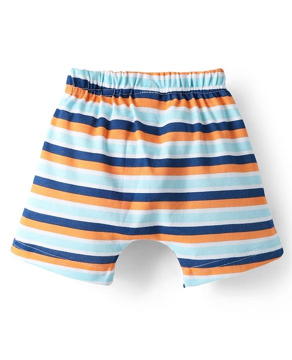 Babyhug 100% Cotton Knit Front Open Half Sleeves Shorts Night Suit With Text Print - Orange