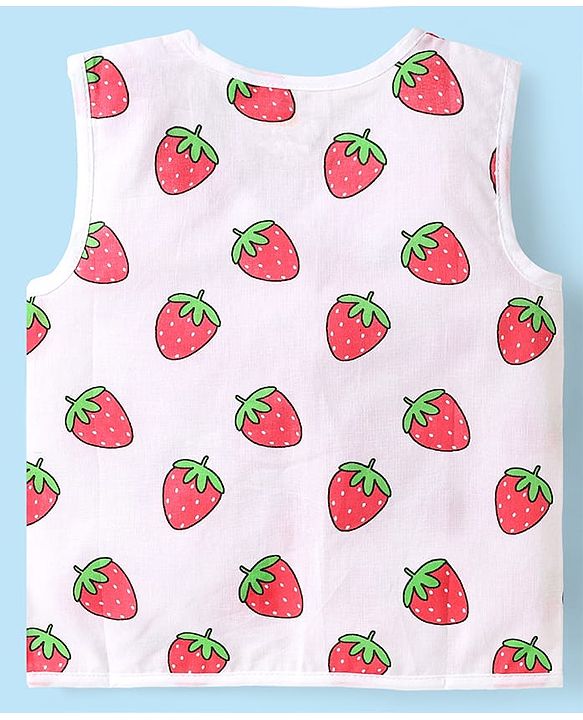 Babyhug 100% Cotton Woven Front Open Sleeveless Jhablas with Tropical Print Pack of 3 - White & Limegreen