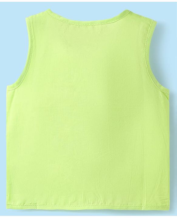 Babyhug 100% Cotton Woven Front Open Sleeveless Jhablas with Tropical Print Pack of 3 - White & Limegreen