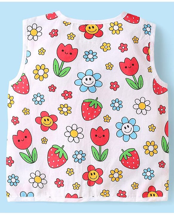 Babyhug 100% Cotton Woven Front Open Sleeveless Jhablas with Tropical Print Pack of 3 - White & Limegreen