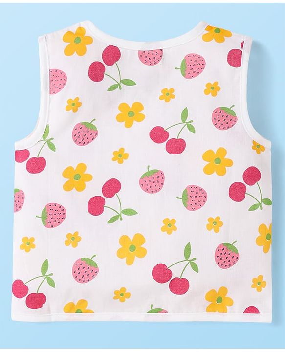 Babyhug 100% Cotton Cambric Woven Front Open Sleeveless Jhablas With Polka Dots & Floral Print Pack Of 3 - Pink & White
