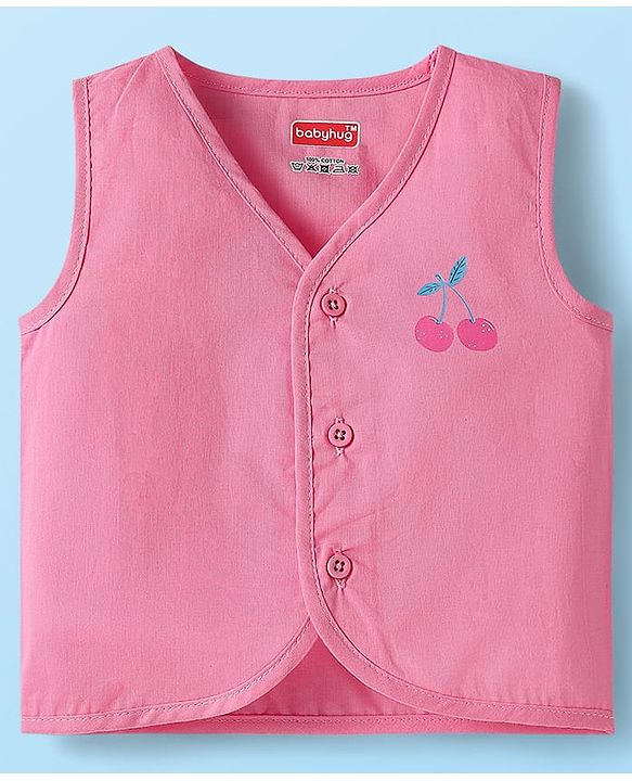 Babyhug 100% Cotton Cambric Woven Front Open Sleeveless Jhablas With Polka Dots & Floral Print Pack Of 3 - Pink & White