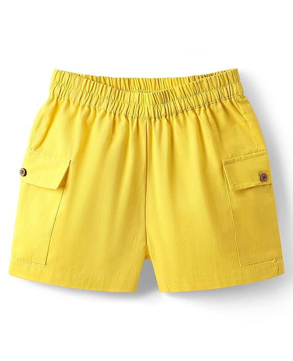 Pine Kids Cotton Woven Half Sleeves Solid Color Top & Shorts Set - Golden
