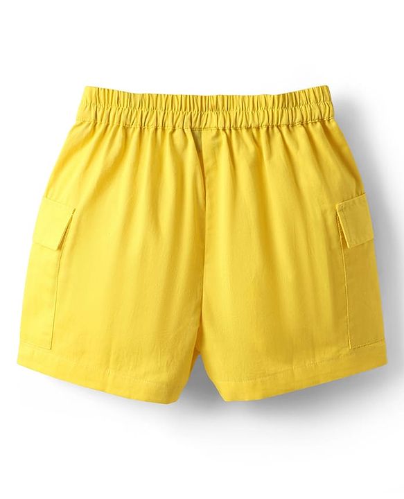 Pine Kids Cotton Woven Half Sleeves Solid Color Top & Shorts Set - Golden