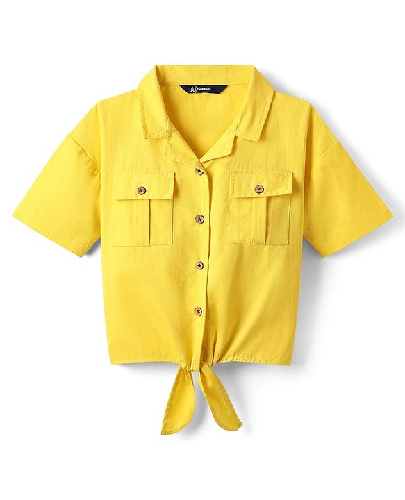 Pine Kids Cotton Woven Half Sleeves Solid Color Top & Shorts Set - Golden
