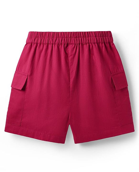 Pine Kids Cotton Woven Half Sleeves Solid Color Top & Shorts Set - Maroon