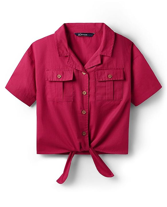 Pine Kids Cotton Woven Half Sleeves Solid Color Top & Shorts Set - Maroon