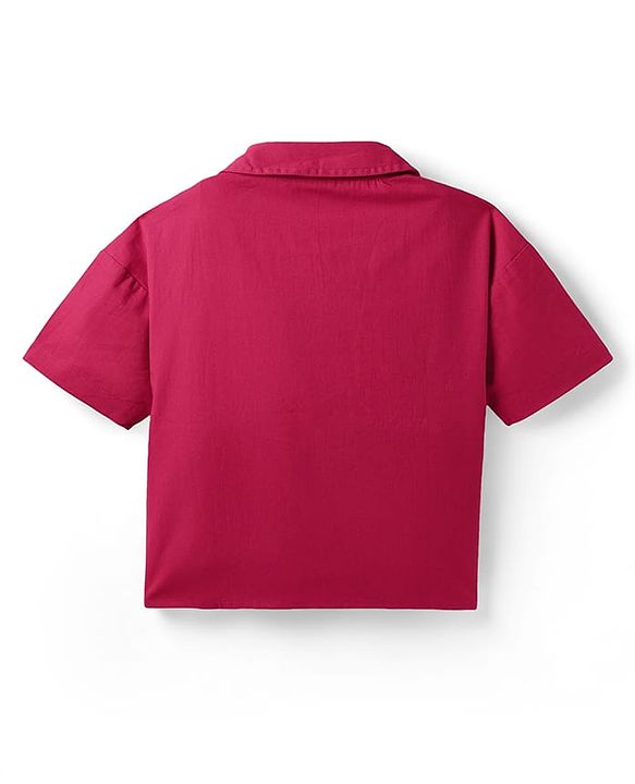 Pine Kids Cotton Woven Half Sleeves Solid Color Top & Shorts Set - Maroon