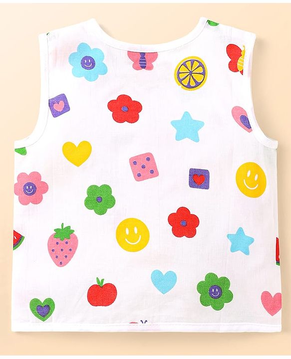 Babyhug 100% Cotton Front Open Sleeveless Jhablas With Floral & Star Print Pack Of 3 - Pink White & Light Blue