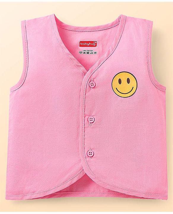 Babyhug 100% Cotton Front Open Sleeveless Jhablas With Floral & Star Print Pack Of 3 - Pink White & Light Blue