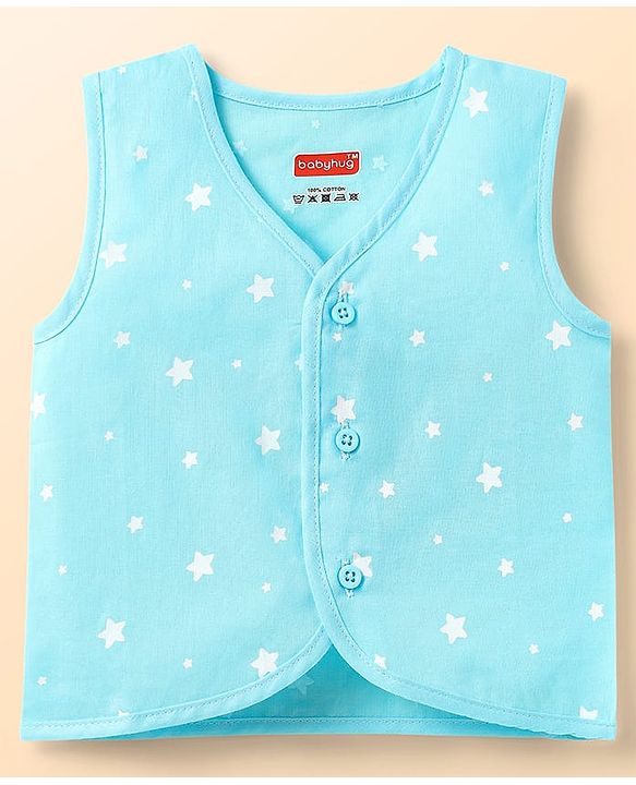 Babyhug 100% Cotton Front Open Sleeveless Jhablas With Floral & Star Print Pack Of 3 - Pink White & Light Blue