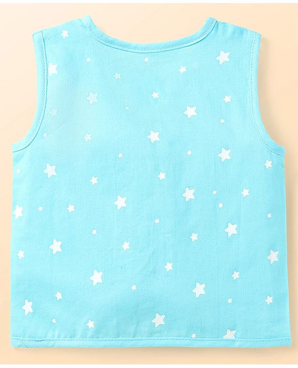 Babyhug 100% Cotton Front Open Sleeveless Jhablas With Floral & Star Print Pack Of 3 - Pink White & Light Blue