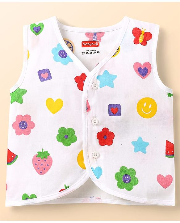 Babyhug 100% Cotton Front Open Sleeveless Jhablas With Floral & Star Print Pack Of 3 - Pink White & Light Blue