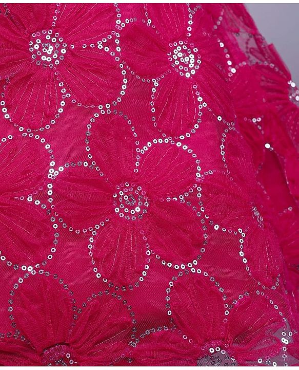 Pine Kids Woven Half Sleeves Party Dress With Sequin Detailing - Dark Pink