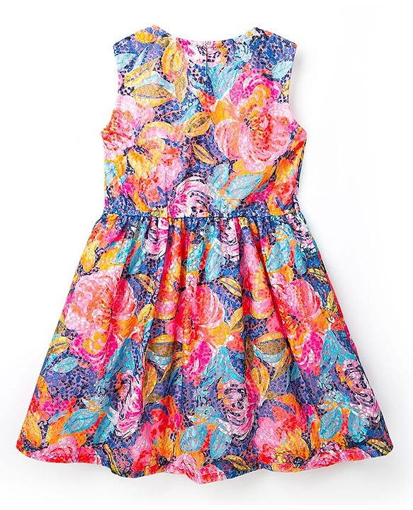 Pine Kids Woven Floral Printed Party Dress with Half Sleeves Jacket - Pink