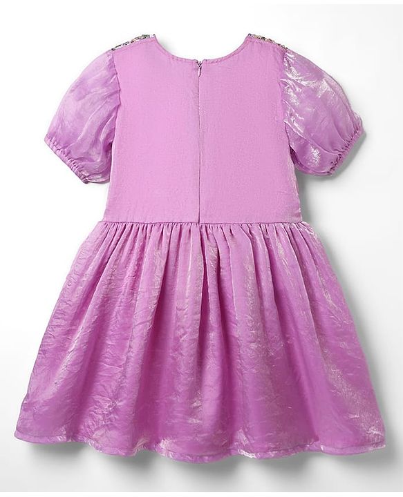 Pine Kids Woven Half Sleeves Party Dress with Shimmer & Sequin - Plum