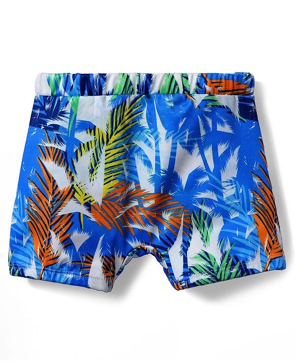 Babyhug Water Repellant Swimming Trunk With Tropical Theme Print - Blue
