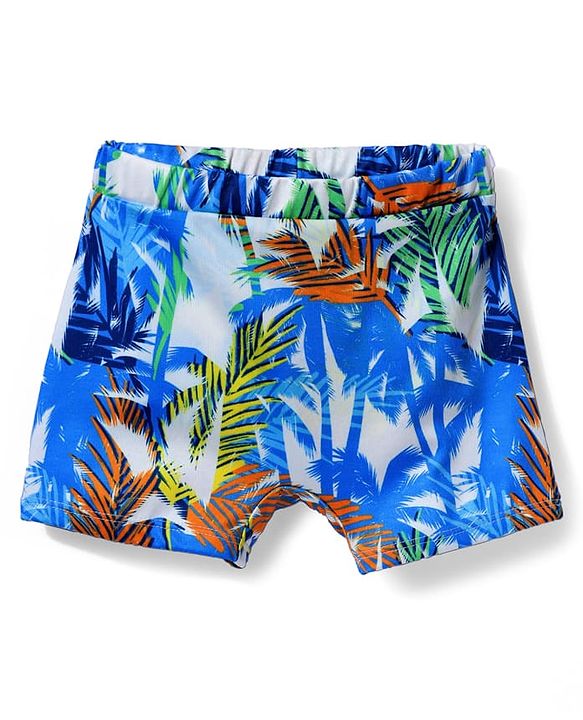 Babyhug Water Repellant Swimming Trunk With Tropical Theme Print - Blue