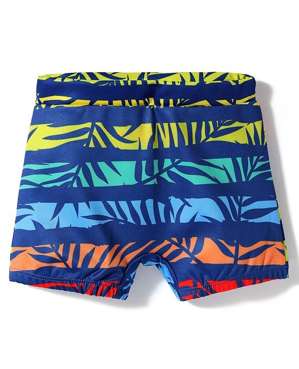Babyhug Water Repellant Mid Thigh Swimming Trunk With Leaves Print - Multicolour