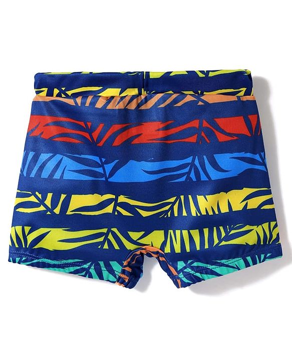 Babyhug Water Repellant Mid Thigh Swimming Trunk With Leaves Print - Multicolour