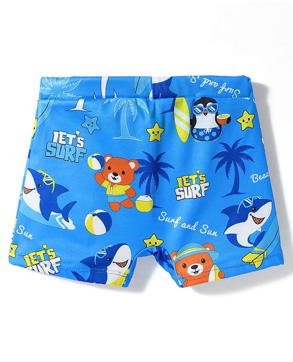 Babyhug Water Repellant Mid Thigh Swimming Trunk With Sea Theme - Blue