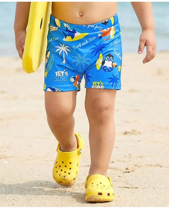 Babyhug Water Repellant Mid Thigh Swimming Trunk With Sea Theme - Blue