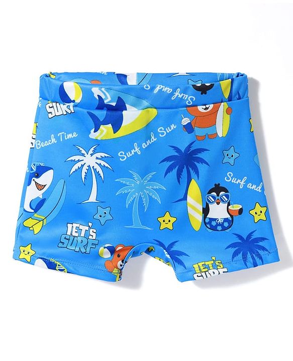 Babyhug Water Repellant Mid Thigh Swimming Trunk With Sea Theme - Blue