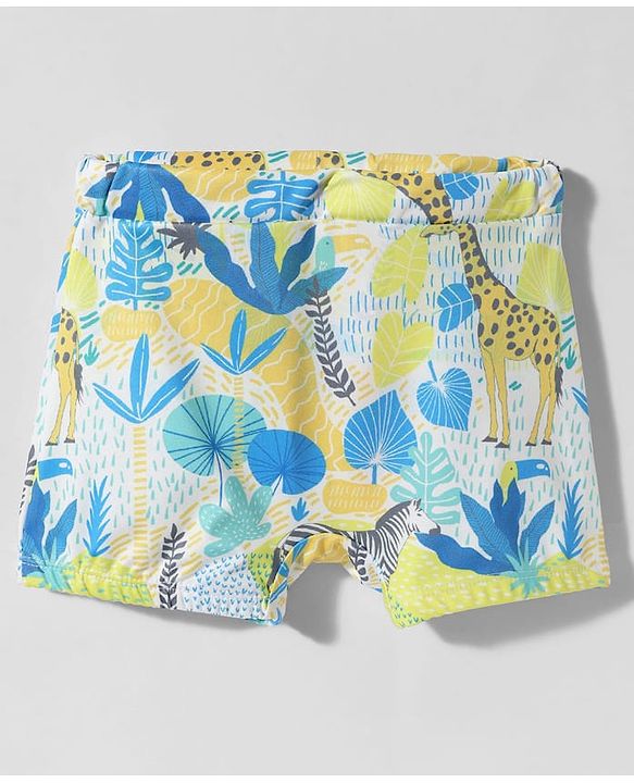 Babyhug Water Repellant Mid Thigh Swimming Trunks With Floral & Animal Print - Multicolour