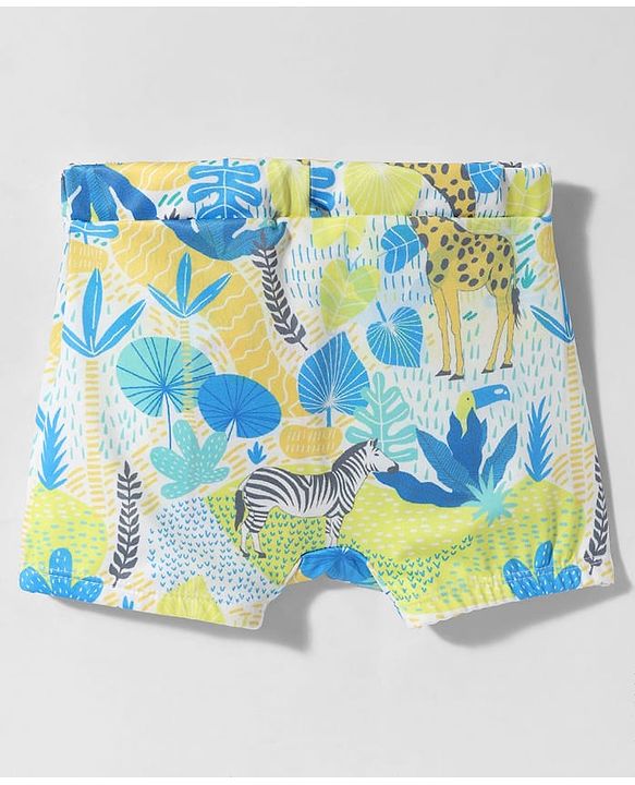Babyhug Water Repellant Mid Thigh Swimming Trunks With Floral & Animal Print - Multicolour