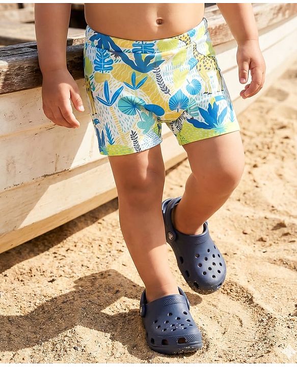 Babyhug Water Repellant Mid Thigh Swimming Trunks With Floral & Animal Print - Multicolour