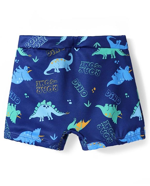 Babyhug Water Repellant Swimming Trunks With Dino Print - Navy Blue