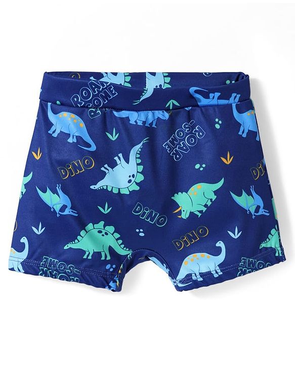 Babyhug Water Repellant Swimming Trunks With Dino Print - Navy Blue